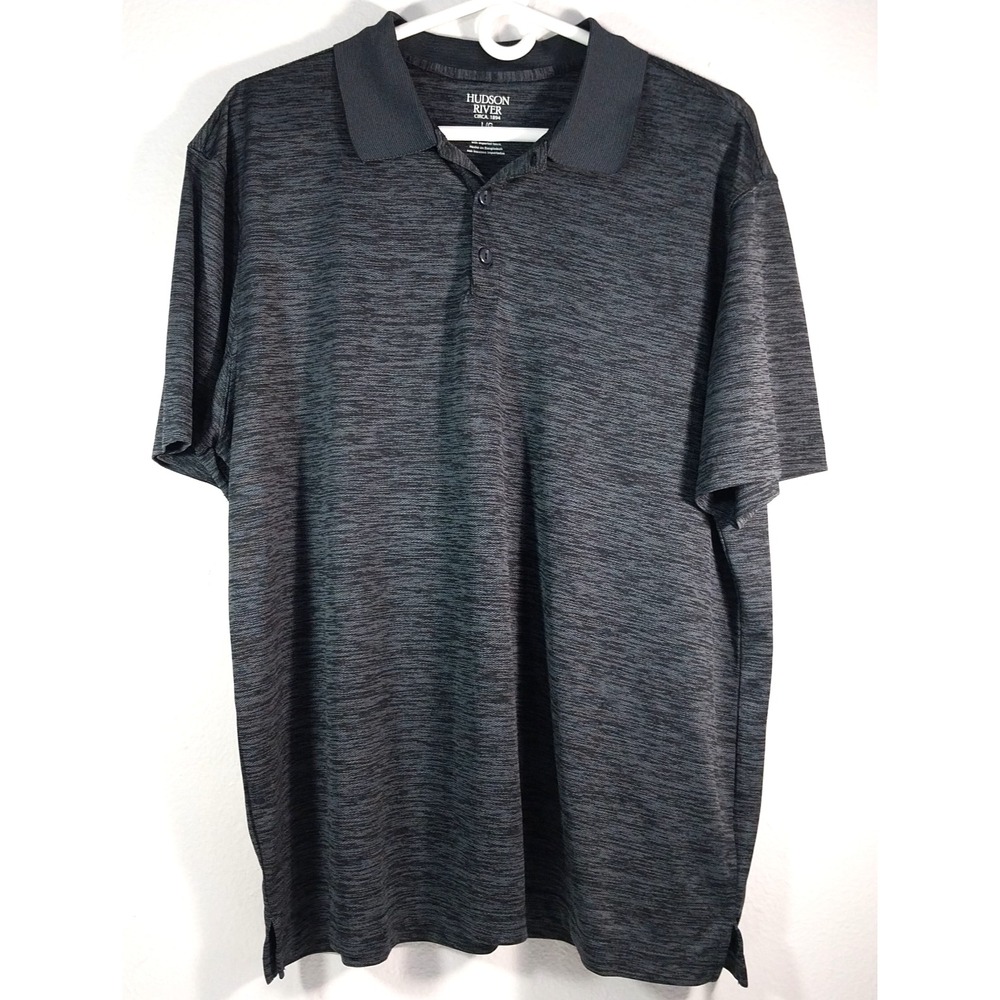 Hudson River Men's Large Striated Black & Gray Textured Polo S/S Shirt